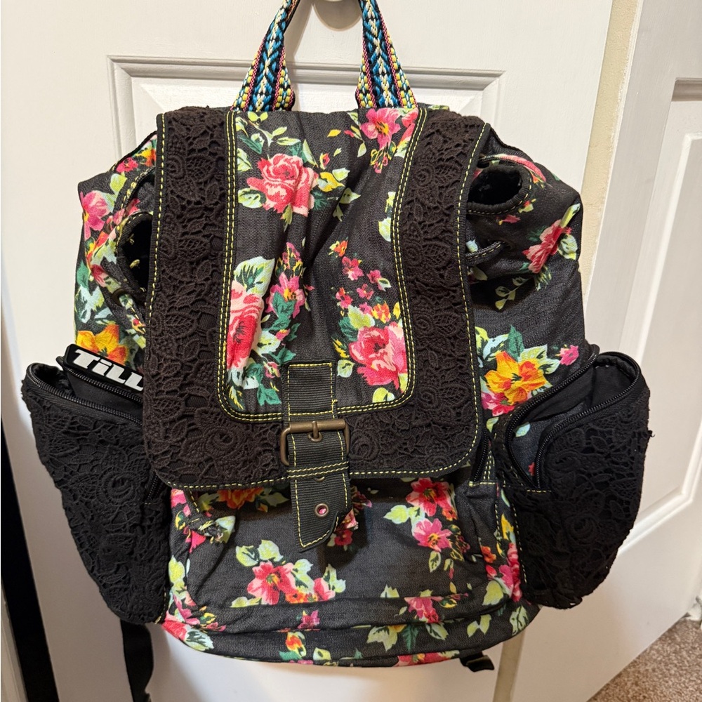 Tilly's Black Floral Backpack